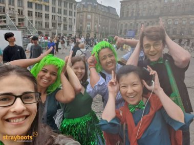 A team participating in a Strayboots scavenger hunt